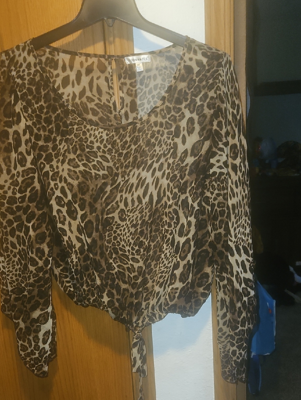 Roommates Brown Leopard Print Tie-Front Blouse